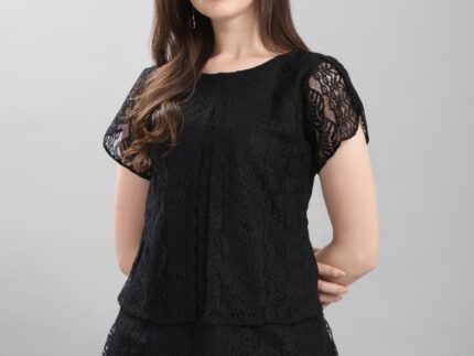 Fab Black Coloured Net Russell Net Partywear Top