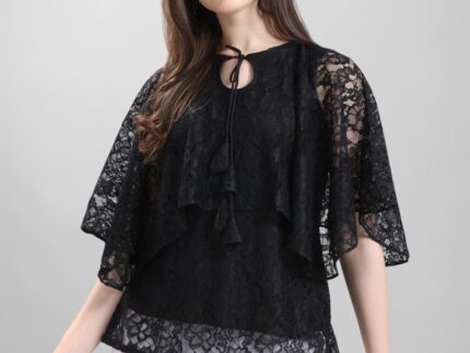 Beautiful Black Coloured Net Russell Net Partywear Top