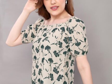 Immaculate Beige Coloured Digital Printed Crepe Tops