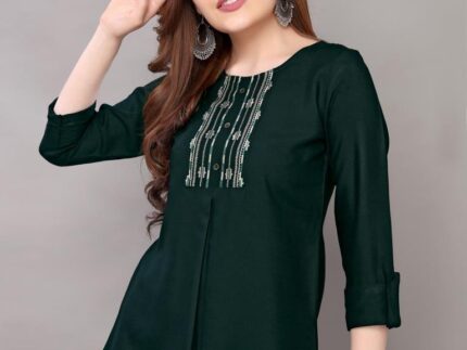 Bottle Green Embroidered Top