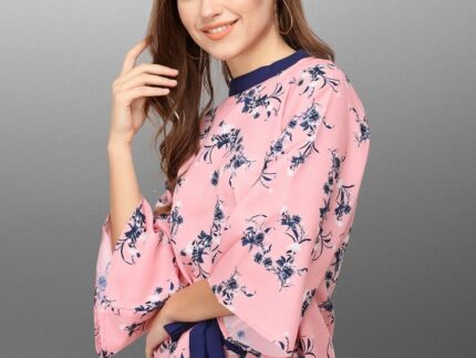 Marvelous Pink Coloured Digital Printed Crepe Tops