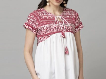 Glitzy White Coloured Digital Printed Crepe Tops