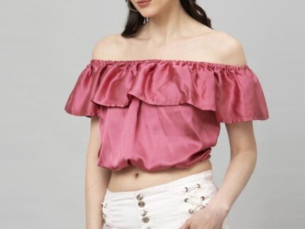 Astounding Pink Coloured Plain Satin Silk Tops