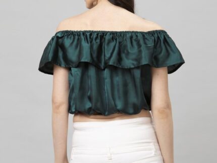 Ravishing Sacramento Green Coloured Plain Satin Silk Tops