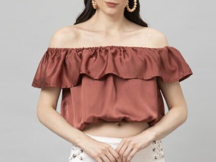 Dreamy Rosewood Pink Coloured Plain Satin Silk Tops