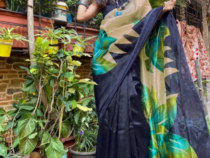 Navy Blue Coloured Poly Silk Printed Casual saree