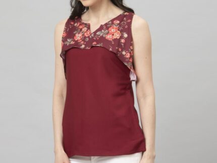 Adorable Maroon Coloured Digital Printed Crepe Tops