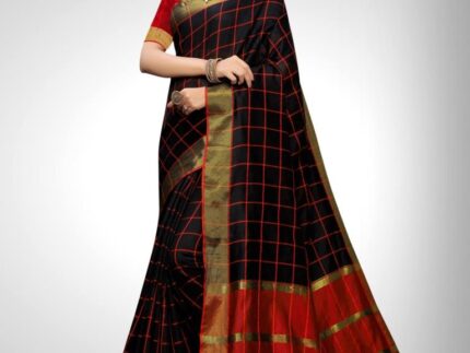 Black Coloured Chanderi Woven Checks Casual saree
