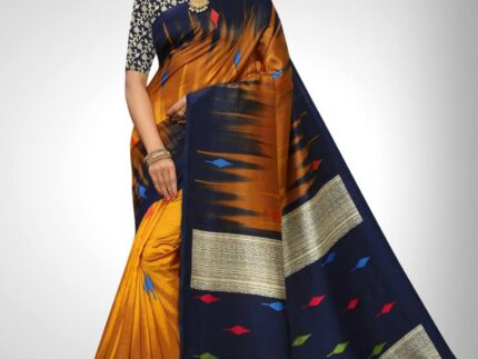 Navy Blue Coloured Poly Silk Printed Partywear saree