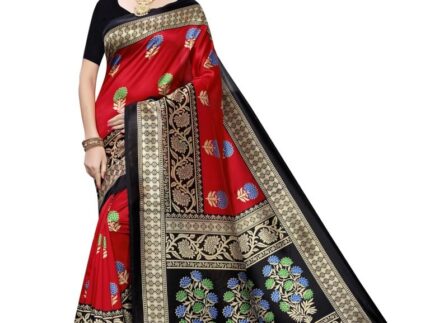 Red Coloured Poly Silk Printed Partywear saree