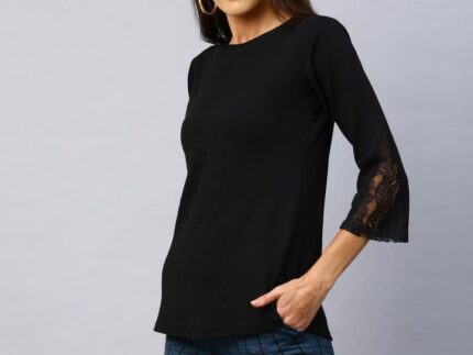 Eye Catching Black Coloured Russell Net Lycra Tops