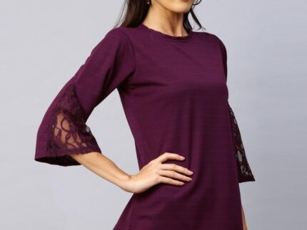 Tremendous Purple Coloured Russell Net Lycra Tops