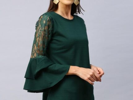 Dynamic Green Coloured Russell Net Lycra Tops