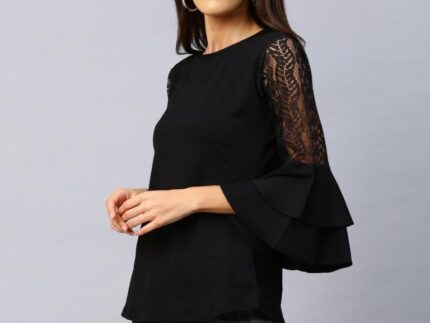 Outstanding Black Coloured Russell Net Lycra Tops