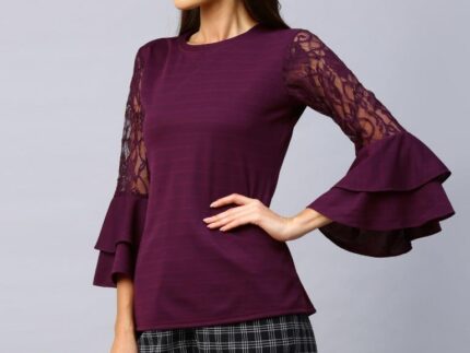 Delusive Purple Coloured Russell Net Lycra Tops