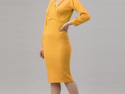 Vintage Mustard Yellow Coloured Knitted Lycra Dress