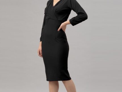 Whimsical Black Coloured Knitted Lycra Dress