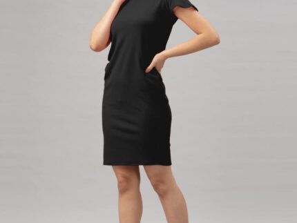 Favourable Black Coloured Knitted Lycra Dress