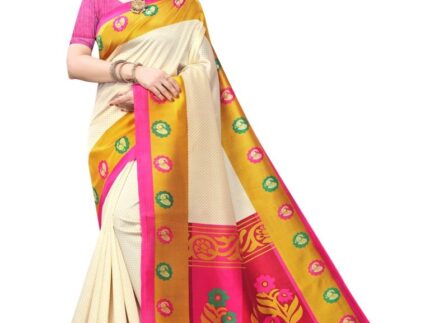 Cream Coloured Art Silk Printed Casual saree
