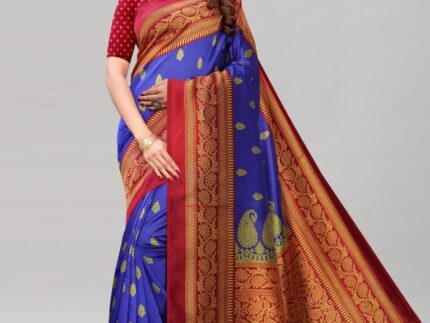 Blue Coloured Poly Silk Printed Partywear saree