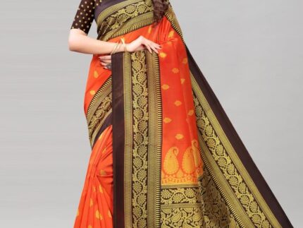Orange Coloured Poly Silk Printed Partywear saree