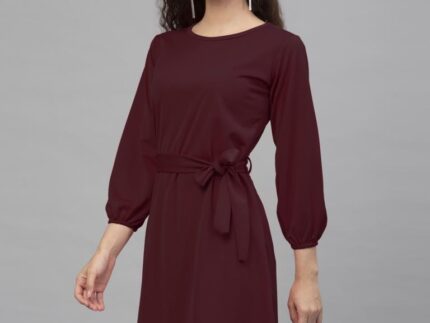 Classic Maroon Coloured Knitted Lycra Dress