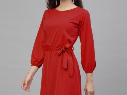Classy Red Coloured Knitted Lycra Dress