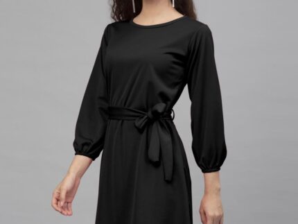 Desirable Black Coloured Knitted Lycra Dress