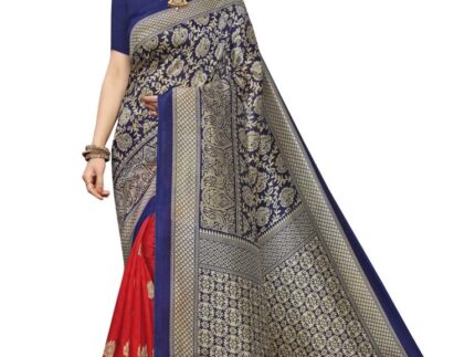 Navy Blue Coloured Poly Silk Printed Casual saree