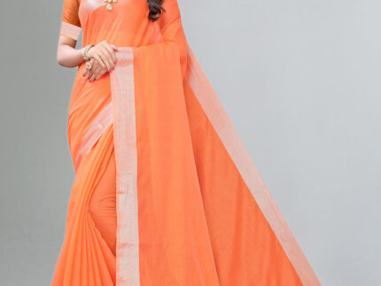 Orange Coloured Cotton Blend Plain Casual saree