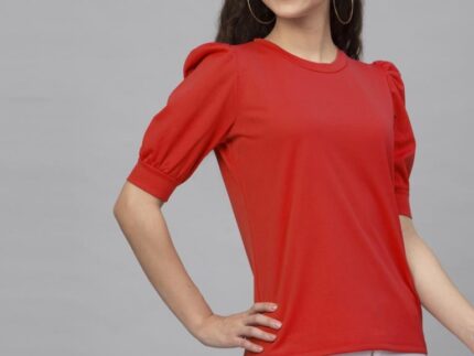 Majestic Red Coloured Knitted Lycra Tops