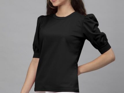 Glossy Black Coloured Knitted Lycra Tops