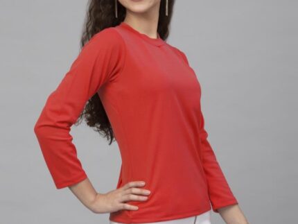 Aesthetic Red Coloured Knitted Lycra Tops