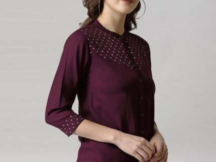 Wine Coloured Diva Slub Printed Top