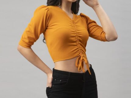 Adorable Mustard Yellow Coloured Knitted Lycra Tops