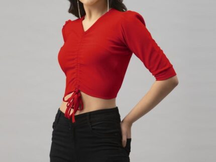 Breezy Red Coloured Knitted Lycra Tops