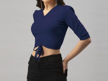 Versatile Blue Coloured Knitted Lycra Tops