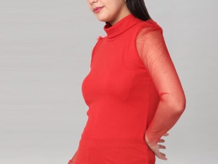 Red coloured Knitted Lycra Top