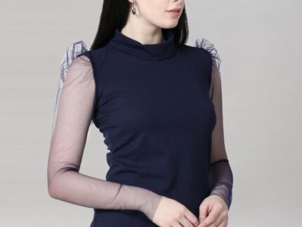 Navy Blue coloured Knitted Lycra Top