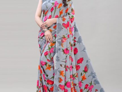 Mind Blowing Grey Printed Saree
