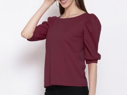Maroon Coloured Knitted Lycra Top