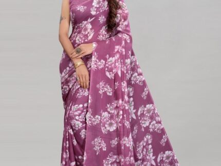 Mauve Purple Coloured Georgette Floral Printed Casual saree