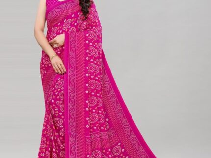 Valiant Hot Pink Printed Saree
