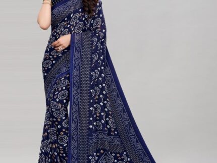 Glistening Navy Blue Printed Saree