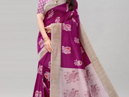 Wine Silk Printed Saree
