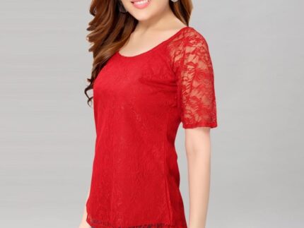 Red coloured Dyed Net Top