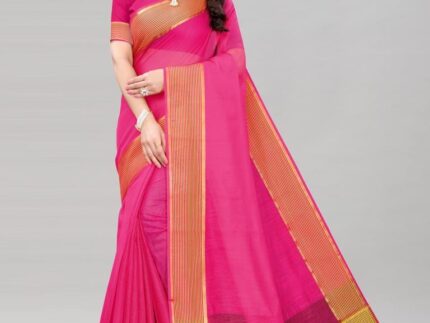 Dark Pink Coloured Poly Cotton Casual saree