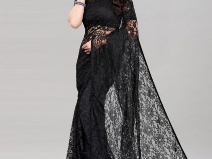 Black Coloured Russel Net Partywear saree