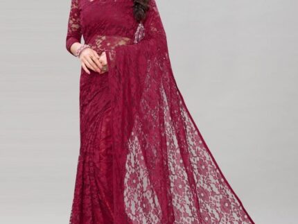 Maroon Coloured Russel Net Partywear saree