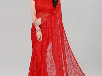 Red Coloured Russel Net Partywear saree